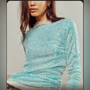 New Free People Gold Rush Sequined Long Sleeve Top, size Large